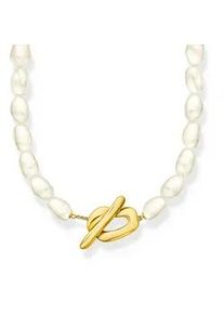 Kette mit Anh&auml;nger Thomas Sabo "Natural Beauty Perlenkette mit organischem Verschluss, Bold Elegance" Gr. 45, gold (gelbgoldfarben, wei&szlig;), Halsketten, Damen, 45, Perlen Silber 925 (recycelt), Perlen, Silber 925 (recycelt), mit S&uuml;&szlig;wasserzuchtperle
