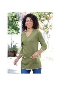 Longpullover Classic Basics "V-Pullover", Damen, Gr. 44, schilf, 100% Polyacryl, unifarben, Pullover Longpullover