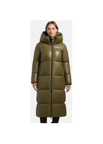 Steppmantel Khujo "Destiny", Damen, Gr. XL (42), olivgr&uuml;n, Obermaterial: 100% Polyurethan; Innenfutter: 100% Polyester; Wattierung: 100% Polyester; Beschichtung: 100% Polyurethan, gerade wadenlang, hoch geschlossener Ausschnitt, &Auml;rmel ohne &Auml;rmelschlitz Rippstrickb&uuml;ndchen, M&auml;ntel Steppmantel, Langer gesteppter Damen Mantel in Lederoptik
