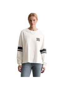 Marc O'Polo Langarmshirt MARC O'POLO DENIM "mit Streifen-Prints am &Auml;rmel", Damen, Gr. L, silky wei&szlig;, Obermaterial: 100% Baumwolle, unifarben, Basic, relaxed fit, Rundhals, normaler Saum, Shirts Langarmshirt