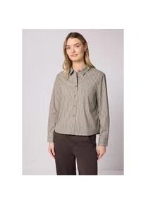 Langarmbluse Street One, Damen, Gr. 44, light terra mocha, Web, 79% Baumwolle, 19% Polyamid, 2% Elasthan, gestreift, normal normal, V-Ausschnitt, B&uuml;ndchen, Blusen, mit Brusttasche