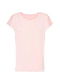 Pyjamaoberteil Lascana, Damen, Gr. 40/42, blau (rosa), Single Jersey, Obermaterial: 100% Viskose, unifarben, h&uuml;ftlang, Rundhals, angeschnitten, Shirts, mit Spitzenbesatz an der Schulter