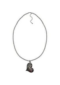 Kette mit Anh&auml;nger Steuer "Metall matt Glasstein grau", schwarz, Halsketten, Damen, 48,5cm, Metall, L: 82, matt