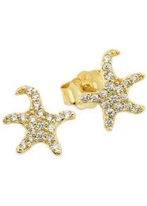 Paar Ohrstecker Firetti "Seestern-Design Silber gelbgoldfarben vergoldet", gelbgoldfarben, kristallwei&szlig;, kristallwei&szlig;, Ohrringe, Damen, Silber 925 (Sterlingsilber), mit Zirkonia (synth.)