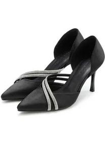 Pumps Lascana "High-Heels", Damen, Gr. 42, schwarz, Obermaterial: 100% Textilmaterial. Decksohle: 100% Lederimitat. Futter: 100% Lederimitat. Laufsohle: 100% Synthetik, leicht gl&auml;nzend, unifarben mit Farbeinsatz, Schuhe Pumps, offener Schuh, Sandale mit sch&ouml;ner Verzierung