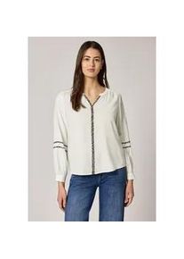 Langarmbluse Street One, Damen, Gr. 34, sanftes wei&szlig;, Stoff, 100% Viskose, unifarben mit Farbeinsatz, normal normal, Rundhals, B&uuml;ndchen, Blusen, mit Tape Detail am &Auml;rmel