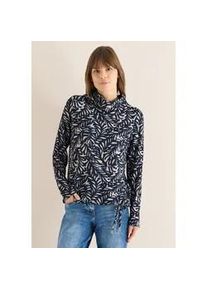 Langarmshirt Cecil, Damen, Gr. XL (44), universal blau melange, Stoff, 67% Viskose, 28% Polyester, 5% Elasthan, gemustert, comfort fit normal, Rundhals, normaler Saum, Shirts Langarmshirt, mit Schalkragen