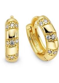 Paar Creolen Bruno Banani "Schmuck Geschenk Klappcreole Silber gelbgoldfarben vergoldet", gelbgoldfarben, kristallwei&szlig;, kristallwei&szlig;, Ohrringe, Damen, 13mm, Silber 925 (Sterlingsilber), mit Zirkonia (synth.)