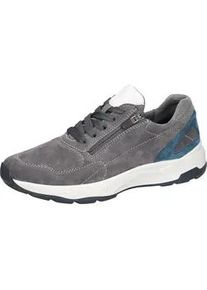 Waldl&auml;ufer Sneaker WALDL&Auml;UFER "H-TOM", Herren, Gr. 10 (44,5), grau, wei&szlig;, petrol, Nappaleder, Textil, Veloursleder, kontrastfarbene Details, Schuhe Sneaker, Schn&uuml;rschuh, Halbschuh mit seitlichem Rei&szlig;verschluss, H-Weite