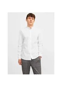 Jack & Jones Langarmhemd JACK & JONES "JJJOE SHIRT LS PLAIN MAO", Herren, Gr. M, N-Gr, wei&szlig;, Web, Obermaterial: 65% Polyester, 35% Baumwolle, unifarben, slim fit h&uuml;ftlang, Hemden