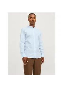 Jack & Jones Langarmhemd JACK & JONES "JJJOE SHIRT LS PLAIN MAO", Herren, Gr. S, N-Gr, cashmere blau, Web, Obermaterial: 65% Polyester, 35% Baumwolle, unifarben, slim fit h&uuml;ftlang, Hemden