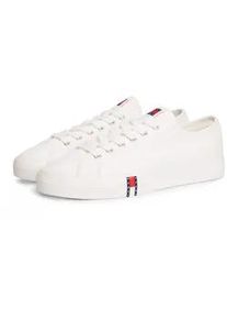 Tommy Hilfiger Plateausneaker TOMMY JEANS "ARCHIVE Y2K", Damen, Gr. 35, ecru, Textil, unifarben, Schuhe Plateausneaker, Freizeitschuh, Halbschuh, Schn&uuml;rer im Retro-Look mit Label im Plateau