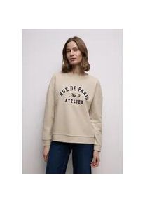 Langarmshirt Street One, Damen, Gr. 40, cotton beige, Web, 48% Baumwolle, 47% Modal, 5% Elasthan, unifarben, comfort fit normal, Rundhals, B&uuml;ndchen, Shirts Langarmshirt, mit Wording-Print