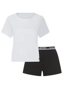 G-Star Raw Pyjama G-STAR "SUNSTONE, RELAXED TEE & SLEEP SHORTS SET", Damen, Gr. L, hellwei&szlig;, schwarz, Jersey, Obermaterial: 95% Baumwolle, 5% Elasthan, unifarben, kurz, Rundhals, abgesteppte Kante, Homewear-Sets Pyjama, mit Markendetails, Baumwollmix