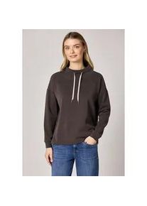 Langarmshirt Street One, Damen, Gr. 44, molten earth, Stoff, 46% Modal, 46% Polyester, 8% Elasthan, unifarben, normal normal, hoch geschlossener Ausschnitt, abgesteppt, Shirts Langarmshirt, im Silk Look