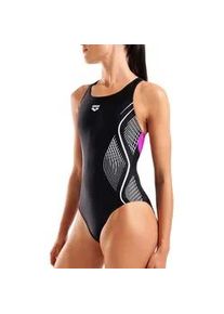 Badeanzug arena "WOMEN'S arena GRID SWIMSUIT V BACK GRAPHIC", Damen, Gr. 40, N-Gr, schwarz, very fuchsia, Obermaterial: 80% Polyamid, 20% Elasthan, Badeanz&uuml;ge Badeanzug