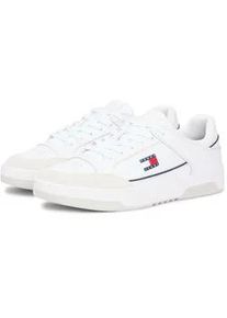Tommy Hilfiger Sneaker TOMMY JEANS "TJM CUPSOLE LEATHER", Herren, Gr. 41, wei&szlig;, Leder, Schuhe Sneaker, Freizeitschuh, Halbschuh, Schn&uuml;rschuh mit seitlicher Logoflagge