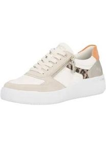 Plateausneaker Remonte, Damen, Gr. 43, creme, natur, orange, Leder, Lederimitat, kontrastfarbene Details, Schuhe Plateausneaker, Schn&uuml;rschuh, Halbschuh, Freizeitsneaker mit Schaftrandpolsterung