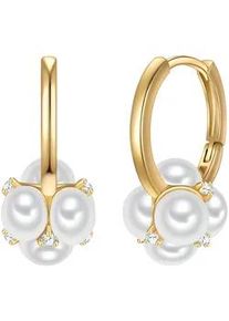 Paar Creolen YOKOAMII "Set: Y516", gelb (gelbgold, wei&szlig;), Ohrringe, Damen, 19,4mm,mit Zirkonia, Messing, mit Perle (synth.)