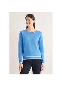 Longpullover Cecil, Damen, Gr. L (42), fountain blau, Web, 100% Baumwolle, unifarben, comfort fit normal, Rundhals, B&uuml;ndchen, Pullover Longpullover, mit Kontrastdetail