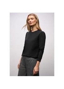 Langarmshirt Street One, Damen, Gr. 38, schwarz, Jersey, Obermaterial: 95% Baumwolle, 5% Elasthan, unifarben, normal h&uuml;ftbedeckend, Rundhals, B&uuml;ndchen, Shirts Langarmshirt, mit Raffung an der Schulter