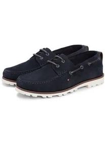 Bootsschuh Tommy Hilfiger "HILIFGER LIGHT SDE BOAT SHOE", Herren, Gr. 40, dunkelblau, Veloursleder, unifarben, Schuhe Bootsschuh, Schn&uuml;rschuh, Halbschuh mit Durchz&uuml;gen und &Ouml;sen