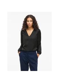 Langarmshirt Vila "VIELLETTE L/S SMOCK SATIN TOP - NOOS", Damen, Gr. 36, schwarz, Jersey, Obermaterial: 100% Polyester, unifarben, regular fit normal, V-Ausschnitt, Shirts Langarmshirt