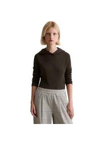 Marc O'Polo Langarmshirt MARC O'POLO DENIM "aus softem Bio-Baumwolle-Modal-Stretch-Jersey", Damen, Gr. XXS, schwarz espresso, Obermaterial: 50% Baumwolle, 47% Modal, 3% Elasthan, unifarben, Basic, slim fit, Zierb&uuml;ndchen, Shirts Langarmshirt