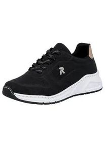 Sneaker Rieker, Damen, Gr. 36, schwarz (schwarz, kupferfarben), Nubuklederimitat, unifarben mit Farbeinsatz, Schuhe Sneaker, mit MemoSoft-Innensohle, Freizeitschuh, Halbschuh, Schn&uuml;rschuh