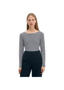 Marc O'Polo Langarmshirt MARC O'POLO, Damen, Gr. M, blau (marine, wei&szlig;, gestreift), Jersey, Obermaterial: 100% Baumwolle, gestreift, Basic, figurbetont h&uuml;ftbedeckend, U-Boot-Ausschnitt, Shirts Langarmshirt, mit leichtem U-Boot-Ausschnitt