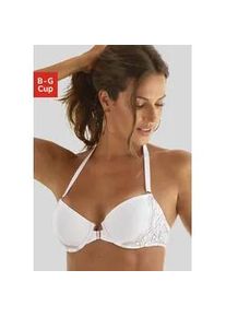 Neckholder-BH Lascana, Damen, Gr. 90, Cup C, wei&szlig; (wei&szlig;, bronzefarben), Microtouch, Obermaterial: 82% Polyamid (TACTEL), 18% Elasthan (LYCRA), BHs Neckholder-BH, mit Vorderverschluss und Spitze in einem schimmernden Bronzeton
