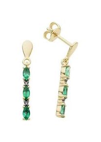 Paar Ohrstecker Firetti "Schmuck Geschenk Gold 585 Ohrschmuck Farbstein Edelstein Smaragd", gr&uuml;n (gelbgoldfarben, wei&szlig;goldfarben, gr&uuml;n, gr&uuml;n), Ohrringe, Damen, 0,02 P2 = erkennbare Einschl&uuml;sse, Diamanten Gelbgold 585, Diamanten, Gelbgold 585, mit Smaragd - mit Brillant