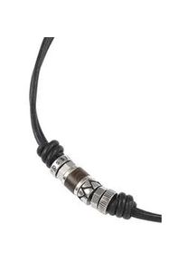 Kette mit Anh&auml;nger Fossil "Schmuck Geschenk Edelstahl Leder Halsschmuck", bunt (silberfarben, schwarz, braun), Halsketten, Herren, Edelstahl Holz Leder, L: 50, Edelstahl, Holz, Leder