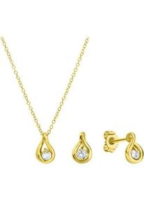 Ohrring und Ketten Set Firetti "Multipack Schmuck Geschenk Silber 925 Halskette Ohrstecker Tropfen", gold (gelbgoldfarben, kristallwei&szlig;, kristallwei&szlig;), Schmuck_Sets, Damen, Silber 925 (Sterlingsilber), mit Zirkonia (synth.)