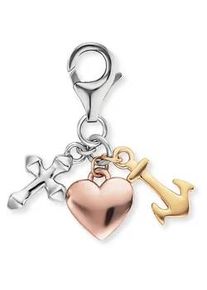 Charm-Einh&auml;nger Engelsrufer "GLAUBE LIEBE UND HOFFNUNG TRICOLOR", rosa (silberfarben, gelbgoldfarben, ros&eacute;goldfarben), Charms, Damen, Silber 925 (Sterlingsilber)