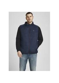 Jack & Jones Steppweste "MULTI mit Stehkragen und normaler Form", Herren, Gr. XXL, blau (navy blazer), Web, Obermaterial: 100% Polyester, JACK & JONES PLUSSIZE, unifarben, regular fit normal, Westen Steppweste, unifarben, modisch, regular fit, Polyester, Stehkragen
