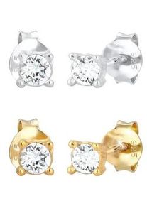 Ohrstecker-Set Elli "Schmuck Geschenk Silber 925 Ohrringe", silber (silberfarben, gelbgoldfarben, kristallwei&szlig;, kristallwei&szlig;), Ohrringe, Damen, 4mm, Silber 925 (Sterlingsilber), mit Glasstein