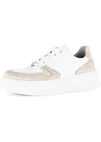 Plateausneaker Gabor "FLORENZ", Damen, Gr. 38, wei&szlig; (wei&szlig;, beige), Nappaleder, Veloursleder, Schuhe Plateausneaker, Freizeitschuh, Halbschuh, Schn&uuml;rer, Kontrastbes&auml;tze, Weite G