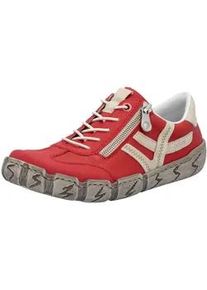 Slip-On Sneaker Rieker, Damen, Gr. 36, rot (rot, beige), Leder, Lederimitat, kontrastfarbene Details, Schuhe, Halbschuh, Schlupfschuh, Freizeitschuh mit weicher Innensohle