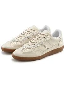 Sneaker Lascana, Damen, Gr. 42, beige (creme), Obermaterial: 85% Rindsleder, 15% Textilmaterial. Decksohle: 100% Textilmaterial. Futter: 100% Textilmaterial. Laufsohle: 100% Synthetik, unifarben, Schuhe Sneaker, Freizeitschuh, Halbschuh aus Leder mit Spitzen Details