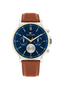 Multifunktionsuhr Tommy Hilfiger "TYSON", cognacfarben, blau, Armbanduhren, Herren, Quarzuhr, Armbanduhr, Herrenuhr, Lederarmband, analog