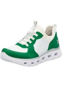 Slip-On Sneaker Rieker SPORT "vegan", Damen, Gr. 38, gr&uuml;n (gr&uuml;n, wei&szlig;), Lederimitat, Textil, Schuhe, Schlupfschuh, Halbschuh, Freizeitschuh mit Schnellverschluss