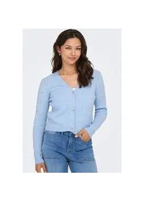 Strickjacke Only "ONLKATIA LS CABLE V-NECK CARDIGAN CC KNT", Damen, Gr. M, blau (kentucky blau detail:with melange), Strick, Obermaterial: 50% Viskose, 27% Nylon, 23% Polyester, meliert, figurbetont normal, V-Ausschnitt, Rippb&uuml;ndchen, Strickjacken Strickjacke