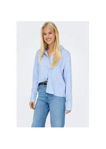 Hemdbluse Only "ONLBERIT LIFE L/S SHIRT WVN", Damen, Gr. L, serenity stripes:cd line stripes, Web, Obermaterial: 100% Viskose, gestreift, regular fit Po-bedeckend, Manschette, Blusen Hemdbluse