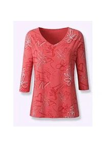 3/4-Arm-Shirt Classic Basics "Shirt", Damen, Gr. 54, pink (grapefruit), 100% Baumwolle, bedruckt, gemustert, V-Ausschnitt, Shirts 3/4-Arm-Shirt