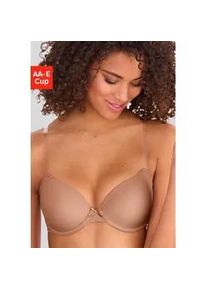 Schalen-BH Lascana "Ela", Damen, Gr. 95, Cup C, braun (nougat), Microtouch, Obermaterial: 82% Polyamid (TACTEL), 18% Elasthan (LYCRA), Basic, BHs Schalen-BH, mit transparenten Tr&auml;gern, perfect basic mit B&uuml;gel, Basic Dessous