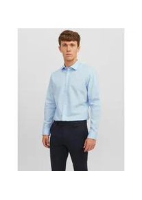 Jack & Jones Langarmhemd JACK & JONES "JJJOE SHIRT LS PLAIN", Herren, Gr. XS, N-Gr, blau (cashmere blau), Web, Obermaterial: 65% Polyester, 35% Baumwolle, unifarben, slim fit normal, 2-Knopf-Manschette, Hemden