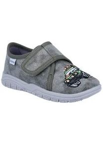 Hausschuh Richter "Mailo WMS: Mittel", Kinder, Gr. 29, gr&uuml;n (gr&uuml;n, grau), Baumwolle, Schuhe Hausschuh, Klettschuh mit WMS, Gr&ouml;&szlig;enschablone zum Download