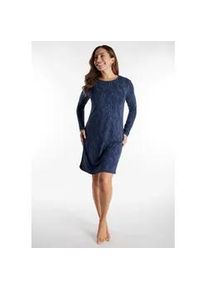 Nachthemd Tom Tailor "Sitia", Damen, Gr. 46 (XXXL), N-Gr, blau (blau, dunkel, allover), Obermaterial: 95% Viskose, 5% Elasthan, bequem knielang, Rundhals, gerader Abschluss, Kleider Nachthemd, knielang, Langarm, Rundhalsausschnitt, gemustert, Viskosemix