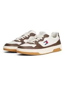 Tommy Hilfiger Sneaker TOMMY JEANS "(NEW) TJM CUPSOLE LEATHER ESS", Herren, Gr. 42, braun (ivory, braun), Leder, Lederimitat, Textil, kontrastfarbene Details, Schuhe Sneaker, Freizeitschuh, Halbschuh, Schn&uuml;rschuh im Basket-Look